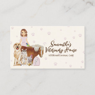 Carte De Visite Garde d'animaux beige vétérinaire chien chat cheva