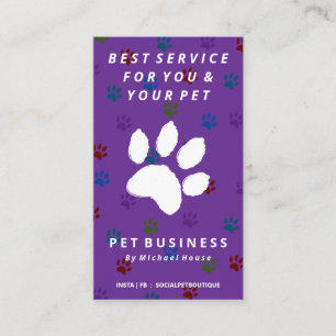 Carte De Visite garde d'animaux chien chat pattes violettes