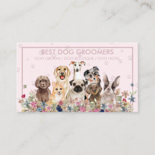 Carte De Visite Garde d'animaux chien vétérinaire rose encadré Pat