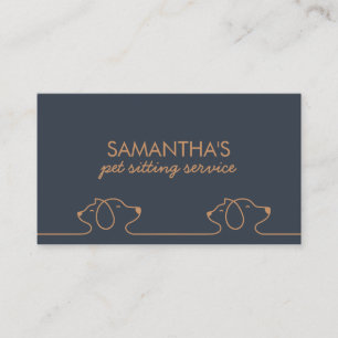 Carte De Visite Garde d'animaux de compagnie Navy Gold Line Art