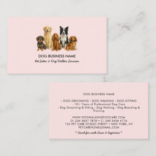 Carte De Visite Garde d'animaux Promenade de chien Aquarelle rose