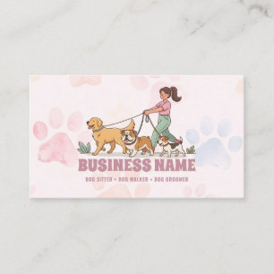 Carte De Visite Garde d'animaux Promeneur de chien Rose Mignon