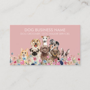 Carte De Visite Garde d'animaux Promeneur Soins pour chiens Rose