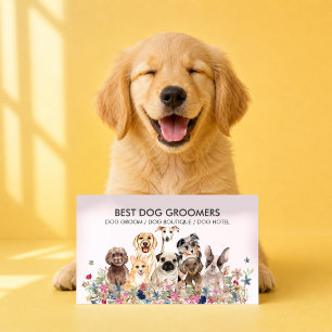 Carte De Visite Garde d'animaux Rose Rétro chiens fleurs vétérinai