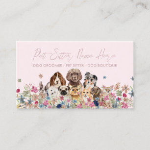 Carte De Visite Garde d'animaux Toilettage de chien de race rose