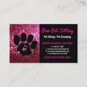 Carte De Visite Garde d'animaux Toilettage Paillettes Rose Noir Pa