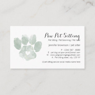 Carte De Visite Garde d'animaux toilettage patte verte aquarelle
