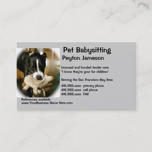 Carte De Visite Garde d'enfants de soin des animaux familiers (Devant)
