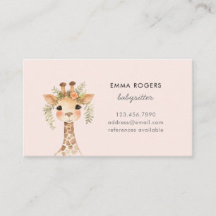 Carte De Visite Garde d'enfants mignonne girafe nounou
