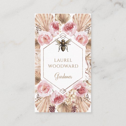Carte De Visite Gardener Boho Blush Rose Floral Or (Devant)