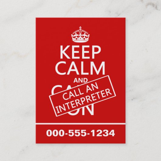 Carte De Visite Gardez le calme et appelez un interprète (dans (Devant)