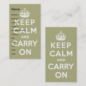 Carte De Visite Gardez le calme et continuez sur vert pâle (Devant / Derrière)