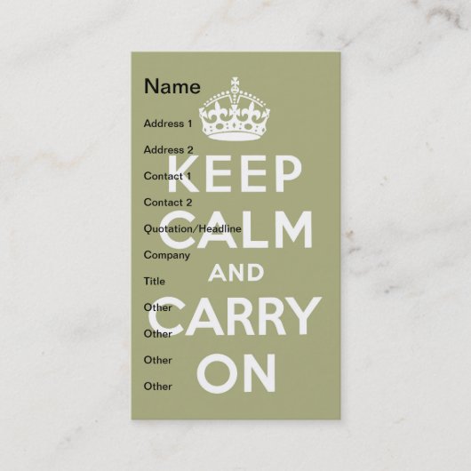 Carte De Visite Gardez le calme et continuez sur vert pâle (Devant)