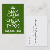 Carte De Visite Gardez le calme "et" vérifiez les typos (dans (Devant / Derrière)