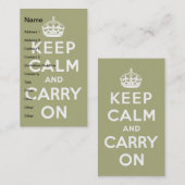 Carte De Visite Gardez le calme vert clair (Devant / Derrière)