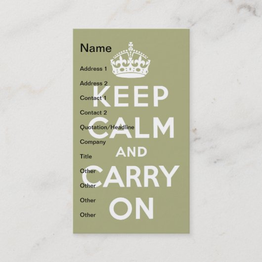 Carte De Visite Gardez le calme vert clair (Devant)
