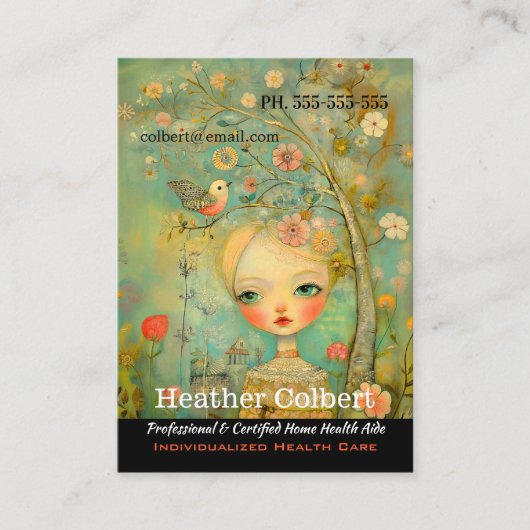 Carte De Visite Gardien Petit Oiseau Aide Mains (Devant)
