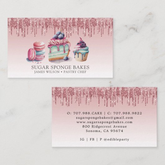 Carte De Visite Gâteau Cookies Cupcake Pâtisserie Chef Rose Partie (Devant / Derrière)
