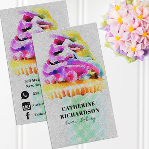 Carte De Visite Gâteau Cupcake Aquarelle Arc-en-ciel Boulangerie M