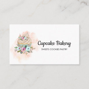 Carte De Visite Gâteau Cupcake Boulanger Pâtisserie Aquarelle