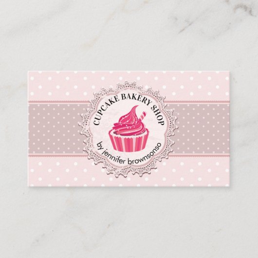 Carte De Visite Gâteau Cupcake Rose Mignon à Points (Devant)