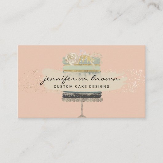 Carte De Visite Gâteau de Mariage Vert Clair sur Fond Rose (Devant)