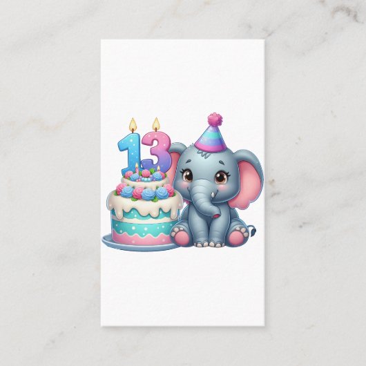 Carte De Visite Gâteau d'éléphant pour 13e anniversaire (Devant)