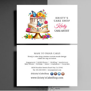 Carte De Visite Gâteau Élégant Papillon Floral en Or Rose Boulange