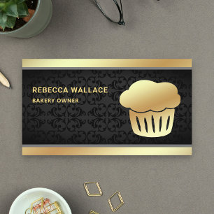 Carte De Visite Gâteau fait maison en Cupcake avec feuille d'or et