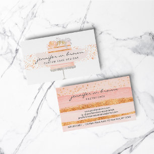 Carte De Visite Gâteau Floral Orange Pailleté Boulangerie Élégante