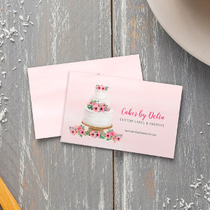 Carte De Visite Gâteau Mariage rose Aquarelle