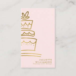 Carte De Visite Gâteau Mariage tiré à la main Blush & Gold
