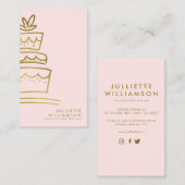 Carte De Visite Gâteau Mariage tiré à la main Blush & Gold (Devant / Derrière)
