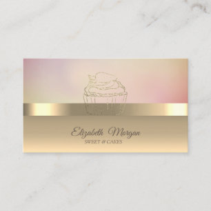 Carte De Visite Gâteau moderne doré Cupcake fraise Boulangerie