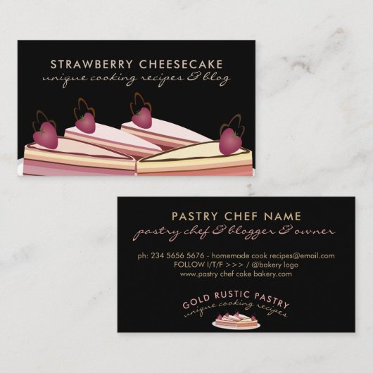 Carte De Visite Gâteau noir sucré pâtisserie fraise (Devant / Derrière)