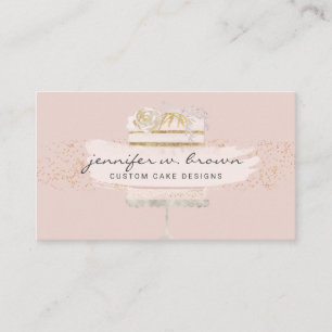 Carte De Visite Gâteau Rose Pâle Paillettes Décoration Florale Bou