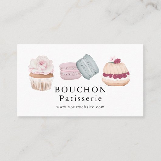 Carte De Visite Gâteau sucré Macaron Cupcake Boulangerie blanche (Devant)