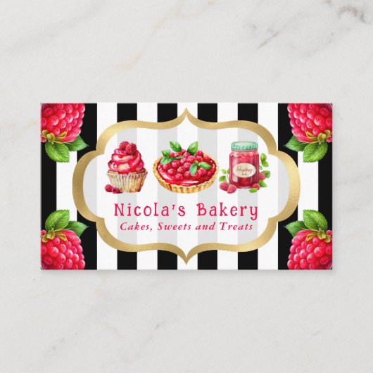 Carte De Visite Gâteaux à l'aquarelle au framboise et Boulangerie (Devant)