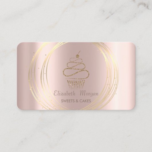 Carte De Visite Gâteaux Cupcakes Cercles Dorés Rose Gold (Devant)