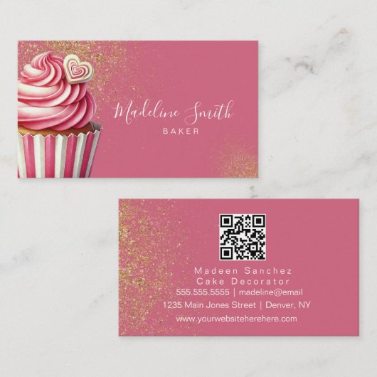 Carte De Visite Gâteaux Cupcakes Pailletés Code-Barres de la Boula (Devant / Derrière)