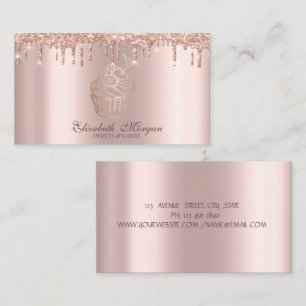 Carte De Visite Gâteaux Élégants Rose Gold Drips Pâtisserie