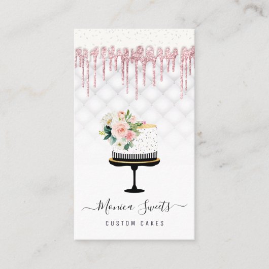 Carte De Visite Gâteaux faits sur mesure à goutte d'or rose (Devant)