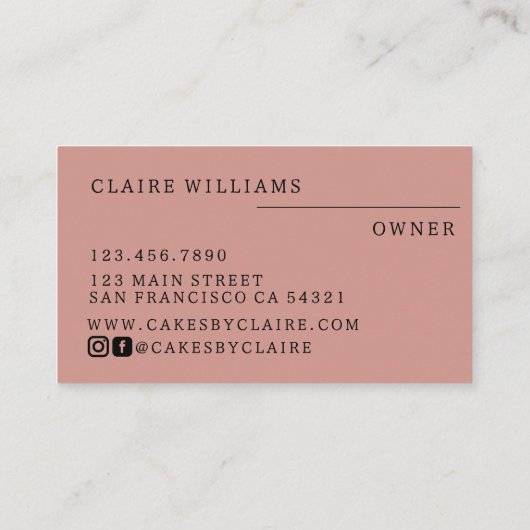 Carte De Visite Gâteaux roses poussiéreux modernes by Script Baker (Dos)