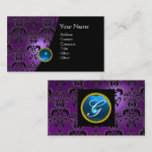Carte De Visite GEM DAMASK MONOGRAM améthyste violet bleu (Devant / Derrière)