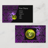 Carte De Visite GEM DAMASK MONOGRAM améthyste violet jaune (Devant / Derrière)