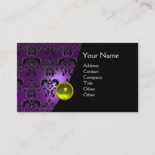 Carte De Visite GEM DAMASK MONOGRAM améthyste violet jaune