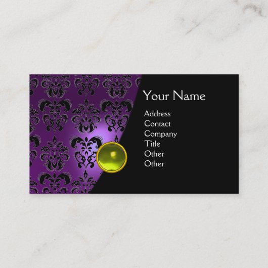 Carte De Visite GEM DAMASK MONOGRAM améthyste violet jaune (Devant)