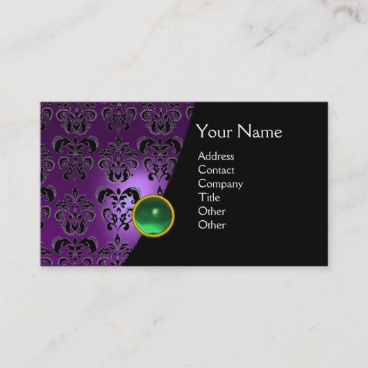 Carte De Visite GEM DAMASK MONOGRAM améthyste violet vert (Devant)