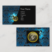 Carte De Visite GEM DAMASK MONOGRAM bleu saphir gris (Devant / Derrière)