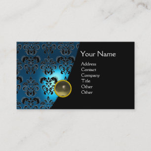 Carte De Visite GEM DAMASK MONOGRAM bleu saphir gris